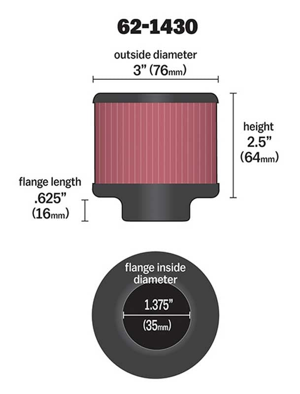 K&N Engineering K&N 1.375in Flange ID x 3in OD x 2.5in H Rubber Base Crankcase Vent Filter 62-1430