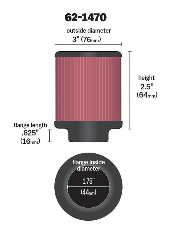 K&N Engineering K&N 1.75 inch Vent 3 inch D 2.5 inch H Air Filter - Rubber Top 62-1470