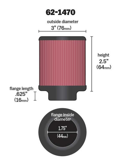 K&N Engineering K&N 1.75 inch Vent 3 inch D 2.5 inch H Air Filter - Rubber Top 62-1470