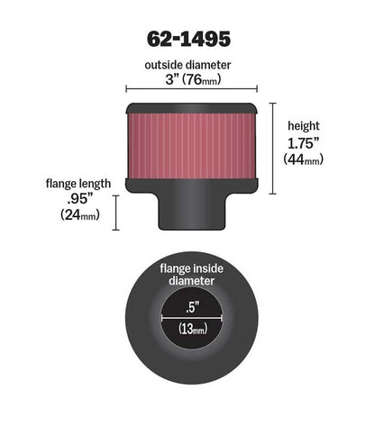 K&N Engineering K&N .5in Flange ID x 3in OD x 3.25in H Rubber Base Crankcase Vent Filter 62-1495
