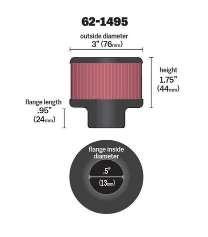 K&N Engineering K&N .5in Flange ID x 3in OD x 3.25in H Rubber Base Crankcase Vent Filter 62-1495