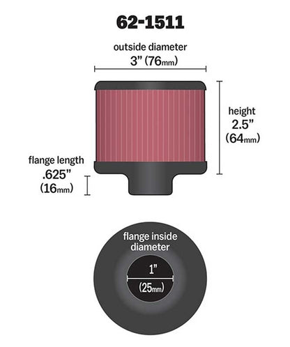 K&N Engineering K&N 1in Flange ID x 3in OD x 2.5in Height Clamp On Crankcase Vent Filter 62-1511