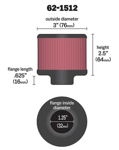 K&N Engineering K&N Rubber Base Chrome Top Crankcase Vent Filter 1-1/4in Flg / 3in OD / 2-1/2in H w/Deflector Shield 62-1512