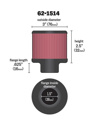 K&N Engineering K&N 1.5in Flange ID x 3in OD x 2.5in Height Clamp On Crankcase Vent Filter 62-1514