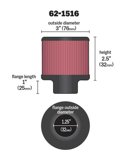 K&N Engineering K&N 1in Flange L x 3in OD x 2.5in Height Clamp On Crankcase Vent Filter 62-1516