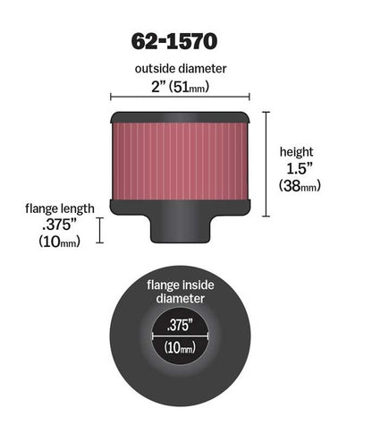 K&N Engineering K&N 0.375 inch ID 2 inch OD 1.5 inch H Round Clamp On Crankcase Vent Filter 62-1570