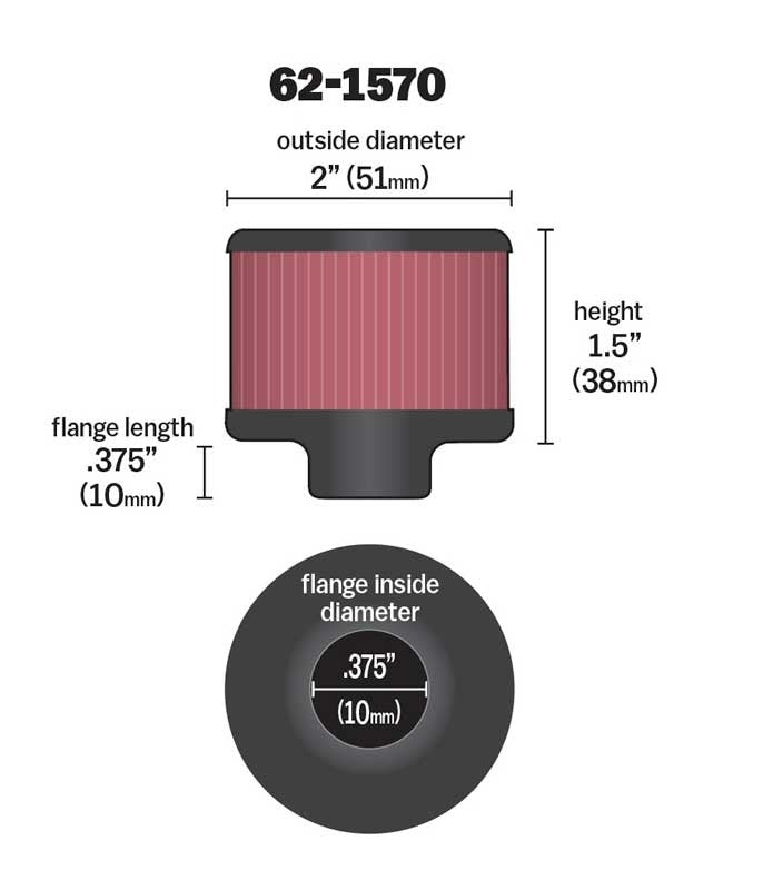 K&N Engineering K&N 0.375 inch ID 2 inch OD 1.5 inch H Round Clamp On Crankcase Vent Filter 62-1570