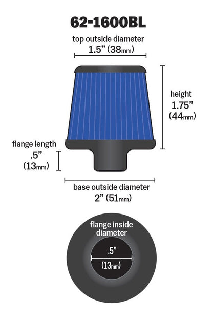 K&N Engineering K&N 2in Base OD x .375in Flange ID x 1.75in H Rubber Base Crankcase Vent Filter - Blue 62-1600BL