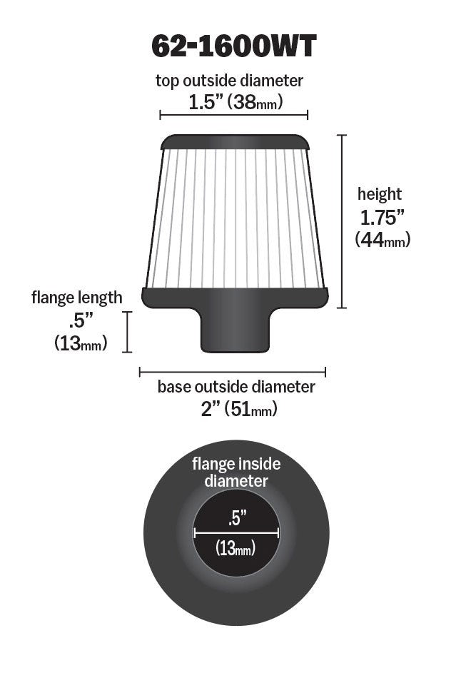 K&N Engineering K&N 2in Base OD x .375in Flange ID x 1.75in H Rubber Base Crankcase Vent Filter - White 62-1600WT