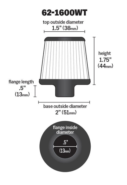 K&N Engineering K&N 2in Base OD x .375in Flange ID x 1.75in H Rubber Base Crankcase Vent Filter - White 62-1600WT
