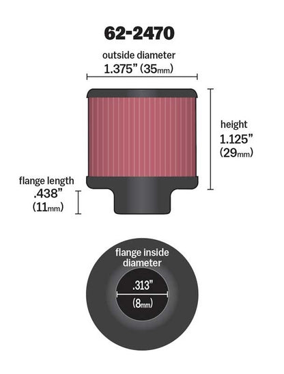 K&N Engineering K&N .315/.431 Flange 1 3/8 inch OD 1.5 inch H Clamp On Crankcase Vent Filter 62-2470