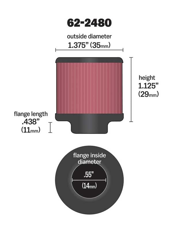 K&N Engineering K&N Rubber Base Crankcase Vent Filter - 0.55in Flange ID 1.375in OD 1.125in Height 62-2480