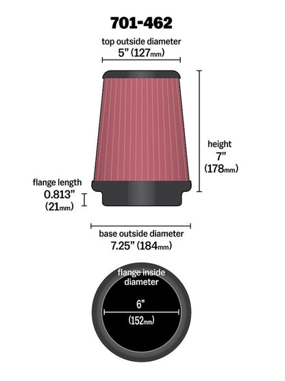 Airaid Universal Air Filter - Cone 6 x 7-1/4 x 5 x 7 701-462