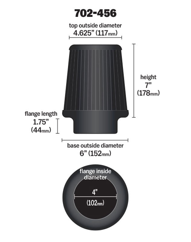 Airaid Universal Air Filter - Cone 4 x 7 x 4 5/8 x 6 702-456