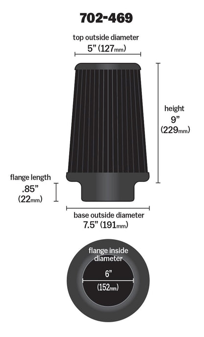 Airaid Universal Air Filter - Cone 6 x 7 1/4 x 5 x 9 - Blue SynthaMax 702-469