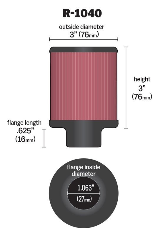 K&N Engineering K&N Universal Rubber Filter Round 3in Base OD x 3in Top OD x 3in H 1.063in Flange R-1040