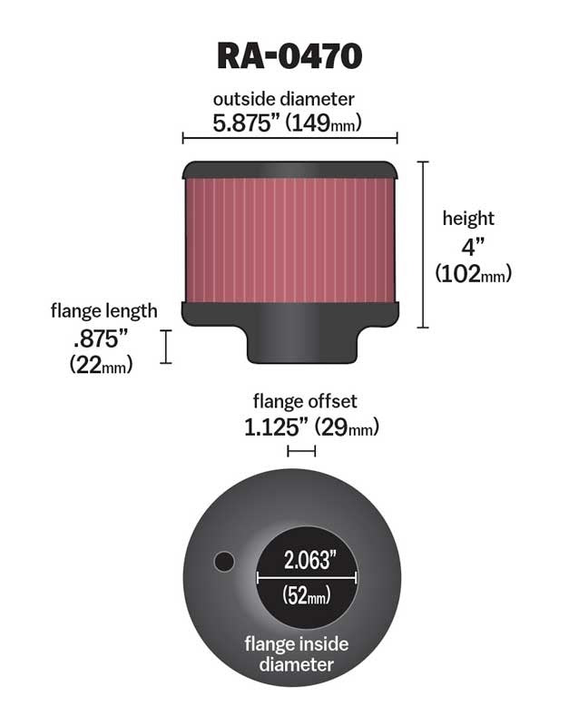 K&N Engineering K&N Universal Rubber Filter 2.063in Flange ID x 5.875in OD x 4in Height RA-0470