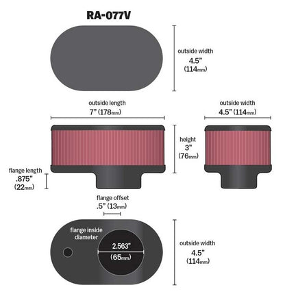 K&N Engineering K&N Universal Chrome Air Filter 2-19/16in FLG 7 x 4-1/2in Base 3in Height RA-077V