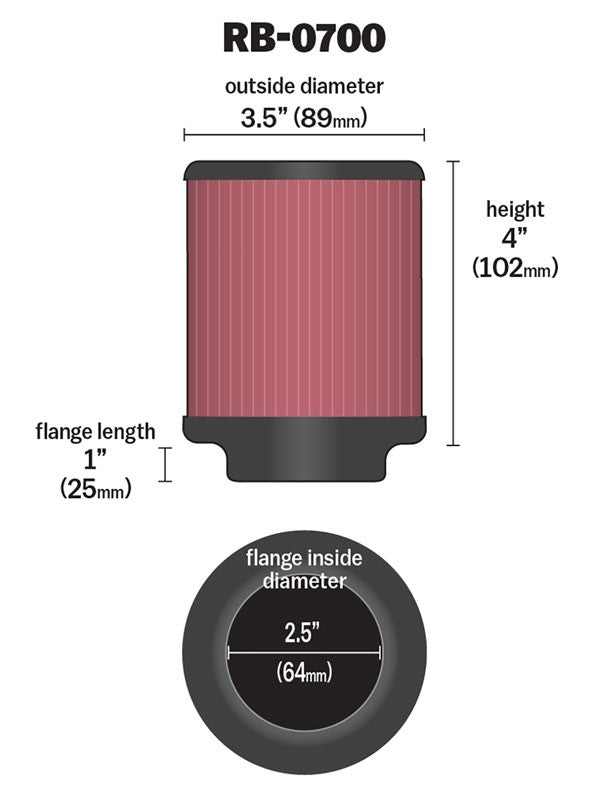 K&N Engineering K&N Universal Rubber Filter 2.5 inch 5 Degree FLG 3.5 inch OD 4 inch Height RB-0700