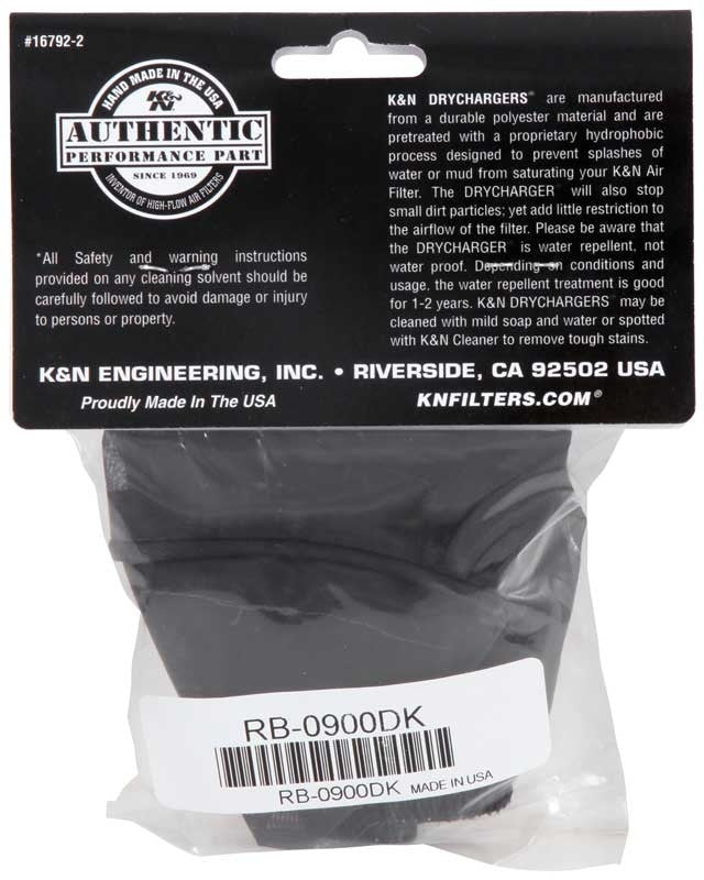 K&N Engineering K&N Black DryCharger Round Straight Air Filter Wrap 4.5in ID x 4in H RB-0900DK