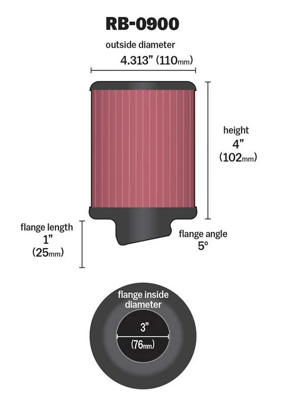 K&N Engineering K&N Universal Rubber Filter 3 inch 5 Degree FLG 4 1/2 inch OD 4 inch Height RB-0900