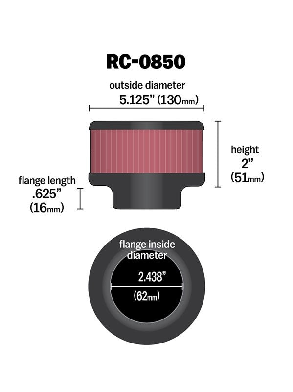 K&N Engineering K&N Universal Chrome Filter 2.438in Flange ID x 5.125in OD x 2in H RC-0850