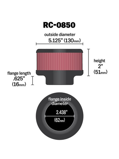 K&N Engineering K&N Universal Chrome Filter 2.438in Flange ID x 5.125in OD x 2in H RC-0850