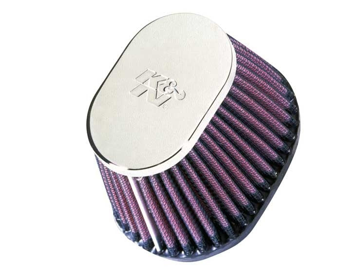 K&N Engineering K&N Uni Chrome Oval Tapered Filter 2.125in FlgID x 4inB OL x 3inB OW x 3inT OL x 2inT OW x 2.75in H RC-0981