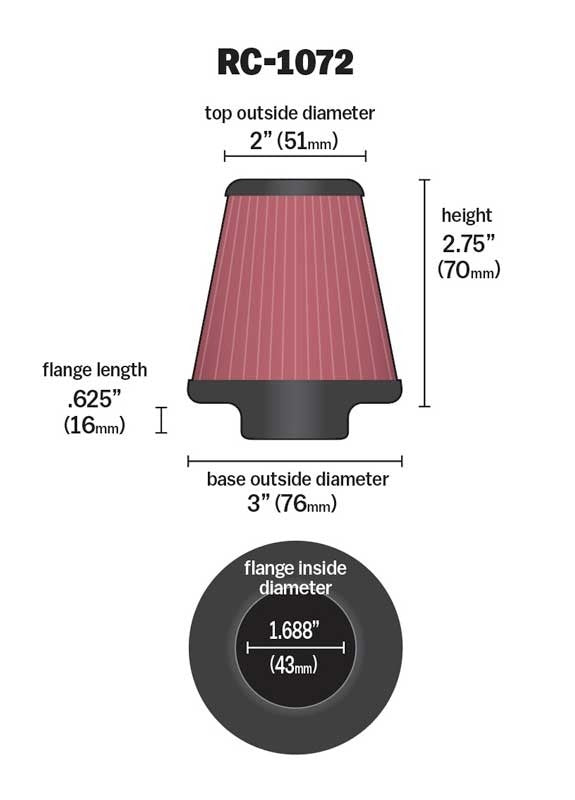 K&N Engineering K&N Universal Chrome Filter Round Tapered 1.688in Flange ID x 3in Base OD x 2in Top OD x 2.75in H RC-1072