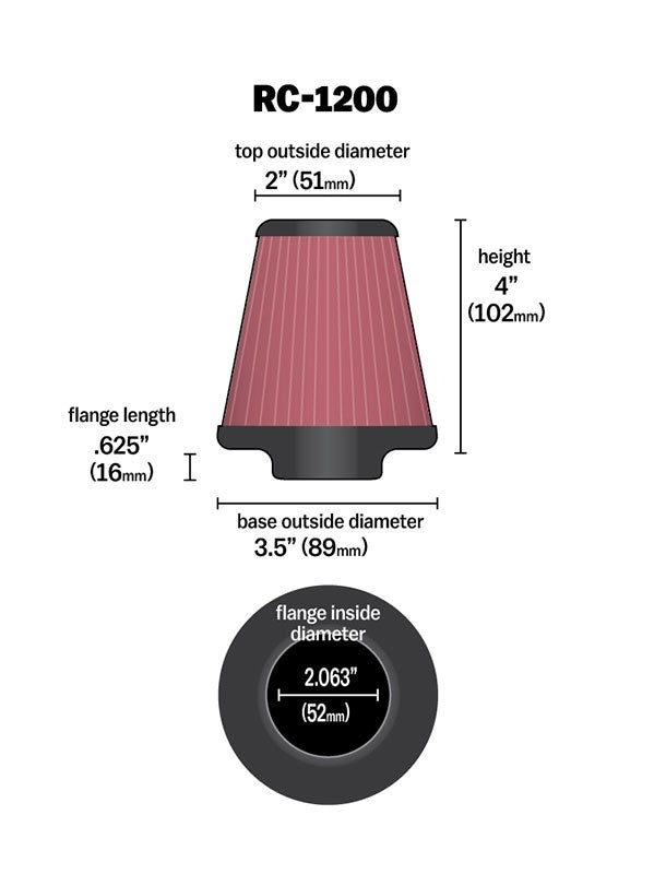K&N Engineering K&N Universal Chrome Filter 2.063in Flange ID x 3.5in Base OD x 2in Top OD x 4in H RC-1200