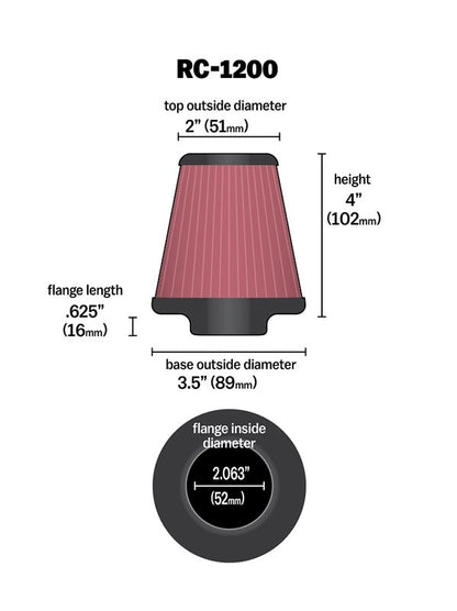 K&N Engineering K&N Universal Chrome Filter 2.063in Flange ID x 3.5in Base OD x 2in Top OD x 4in H RC-1200