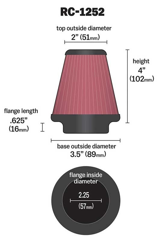 K&N Engineering K&N Universal Chrome Filter 2.25in Flange / 3.5in Base / 2in Top / 4in Height - 2 Per Box RC-1252