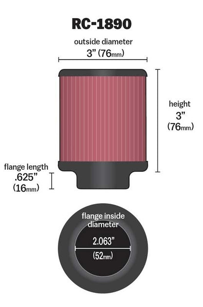 K&N Engineering K&N Filter Universal Metal Filter 2-1/16in Flange 3 in OD 3 in Height RC-1890