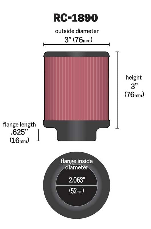 K&N Engineering K&N Filter Universal Metal Filter 2-1/16in Flange 3 in OD 3 in Height RC-1890