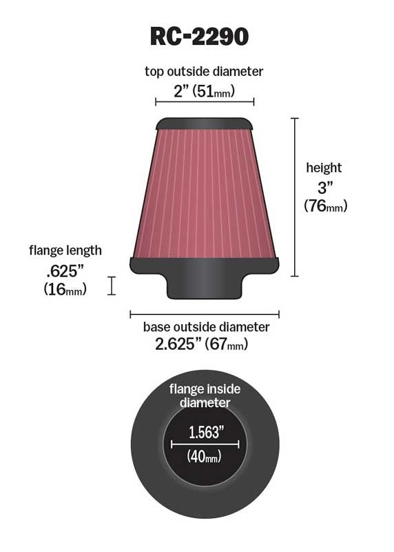 K&N Engineering K&N Universal Chrome Filter 1 9/16 inch FLG / 2 5/8 inch Bottom / 2 inch Top / 3 inch Height RC-2290