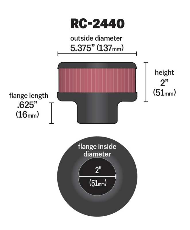 K&N Engineering K&N Universal Round Clamp-On Air Filter 2in. Flange / 5-3/8in. OD / 2in. Height RC-2440