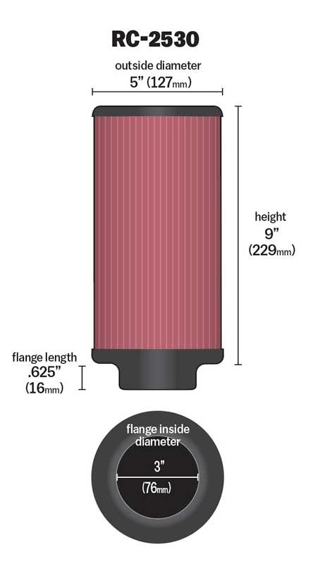 K&N Engineering K&N Universal Chrome Round Straight Air Filter 3in Cntr Flg ID / 5in OD / 9in H RC-2530