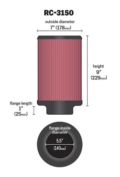 K&N Engineering K&N Universal Chrome Filter 5.5in Flange ID x 7in OD x 9in H RC-3150