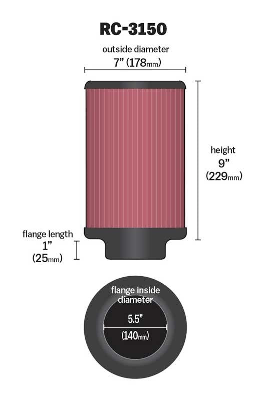 K&N Engineering K&N Universal Chrome Filter 5.5in Flange ID x 7in OD x 9in H RC-3150