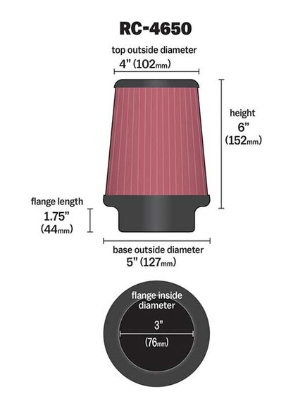 K&N Engineering K&N Universal Chrome Filter - Round Tapered 5in Base OD x 4in Top OD x 6in H RC-4650