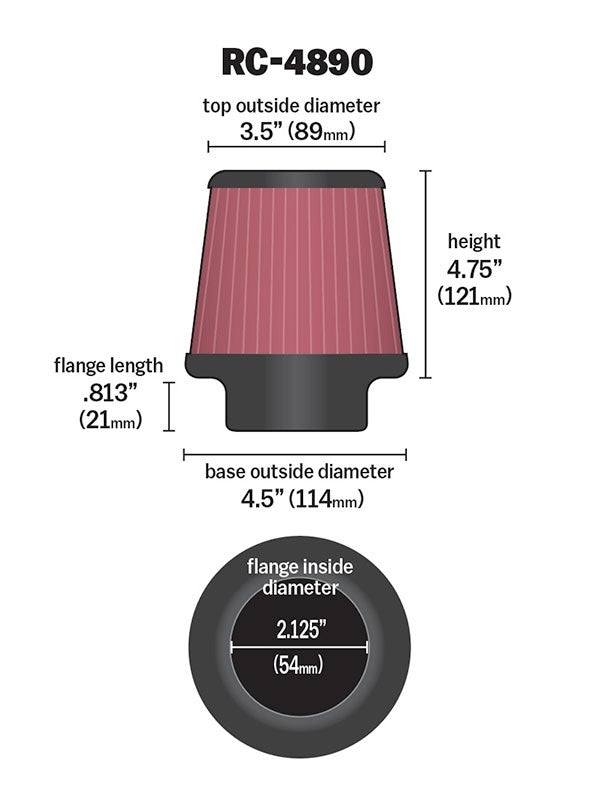 K&N Engineering K&N Universal Chrome Filter Round Tapered 4.5in Base OD / 3.5in Top OD / 4.75in Height RC-4890