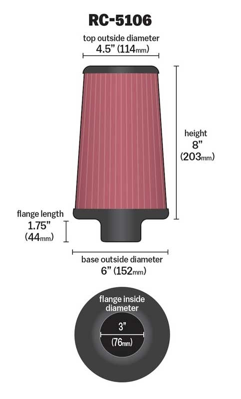 K&N Engineering K&N Universal ChromeRound Tapered Air Filter 3in Flange ID / 6in Base OD / 4.5in Top OD / 8in Height RC-5106
