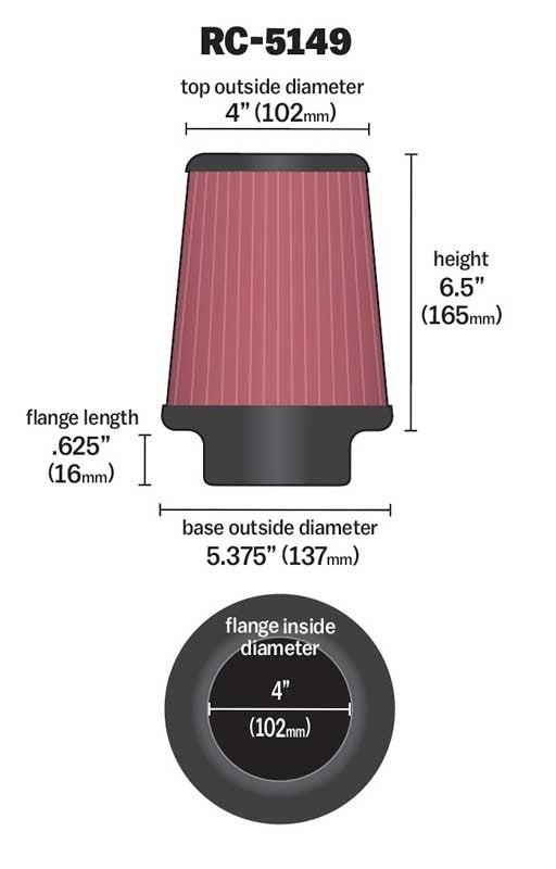 K&N Engineering K&N Universal Chrome Filter 4 inch FLG 5 3/8 inch Base 4 inch Top 6 1/2 inch Height RC-5149