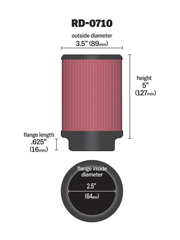 K&N Engineering K&N Universal Rubber Filter 2.5in Flange ID x 3.5in OD x 5in Height RD-0710