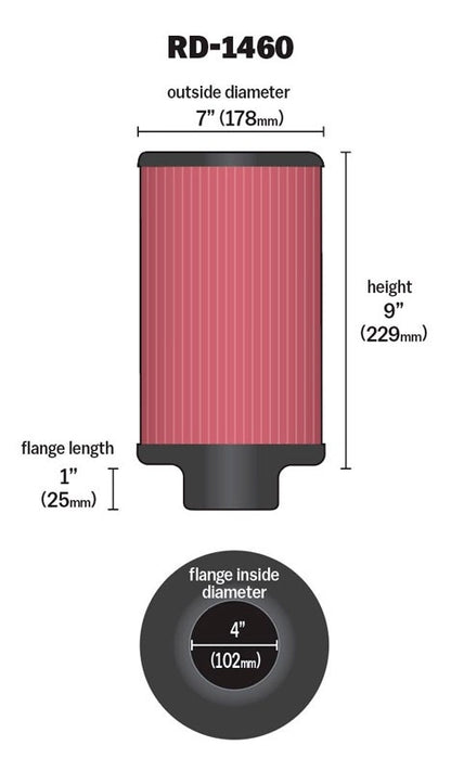 K&N Engineering K&N Universal Air Filter 4in Flange ID 7in OD 9in Height RD-1460