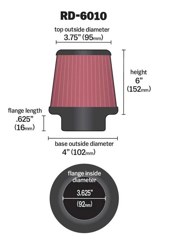 K&N Engineering K&N Universal Rubber Filter 3.625in Flange ID / 4in Base OD / 6in Height RD-6010