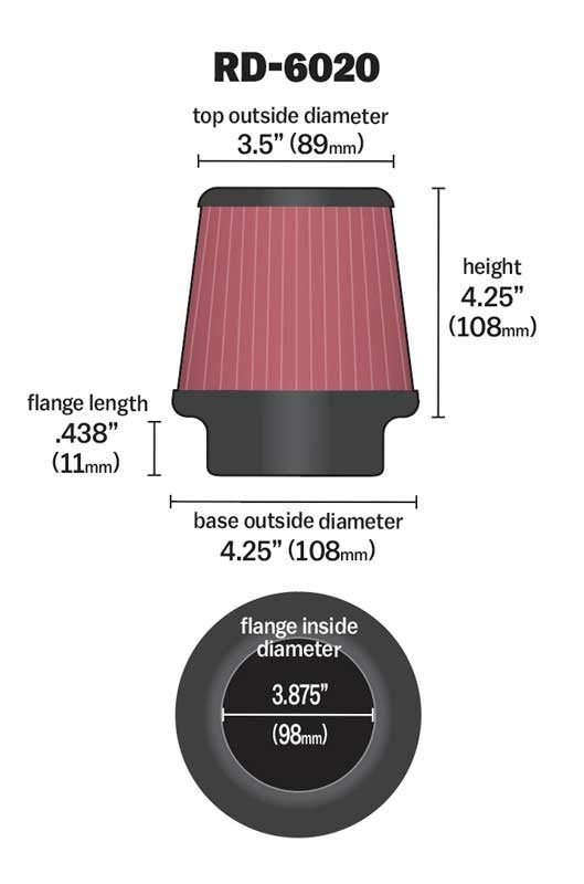 K&N Engineering K&N Universal Rubber Filter 3.875in Flange ID / 4.25in Base OD / 4.25in Height RD-6020