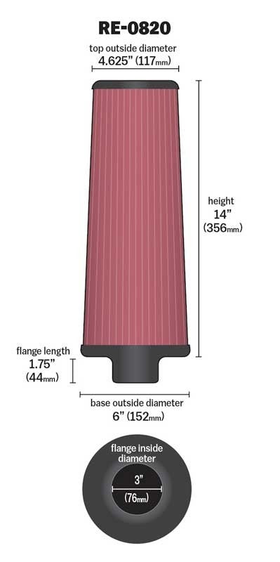 K&N Engineering K&N Universal Air Filter (3in. Flange / 6in. Base OD / 4-5/8in. Top OD / 14in. Height) RE-0820