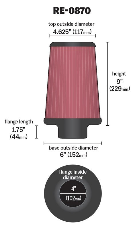 K&N Engineering K&N Universal Rubber Filter 4inch FLG / 6inch OD-B / 4-5/8inch OD-T / 9inch H RE-0870
