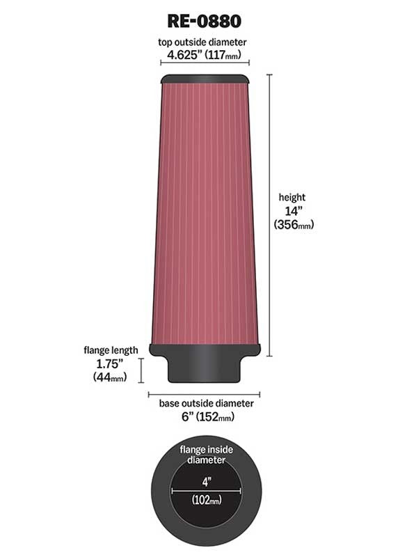 K&N Engineering K&N Universal Rubber Filter 4inch FLG / 6inch OD-B / 4-5/8inch OD-T / 14inch H RE-0880